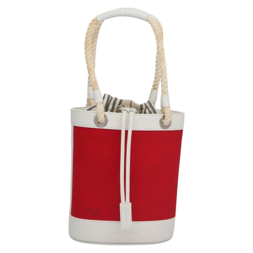 BURBERRY Blue Label Hand Bag Canvas Leather Red White Silver Auth 113132 - Picture 13 of 16